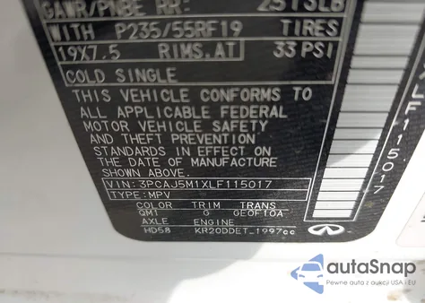 2020 Infiniti Qx50 Luxe from USA, damaged, VIN 3PCAJ5M1XLF115017